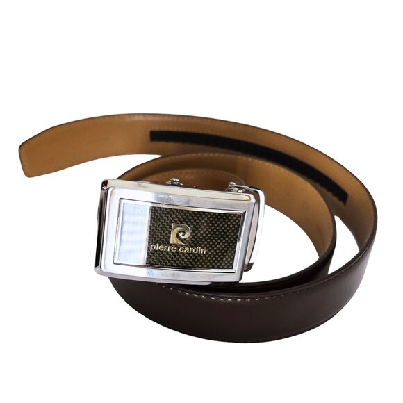 Mens Vintage PIERRE CARDIN Dress Belt Adjustable Ratchet Buckle Silver SZ 29-35" - Picture 9 of 15